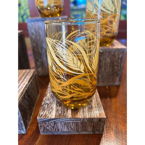 Anchor Hocking Amber Wheat Patterned Mid Century Juice Glasses. - Picture 10 of 10